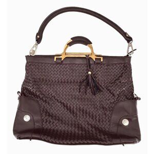 NWOT JOY MANGANO BROWN WOVEN LARGE PURSE BAG TOTE W/ TASSEL